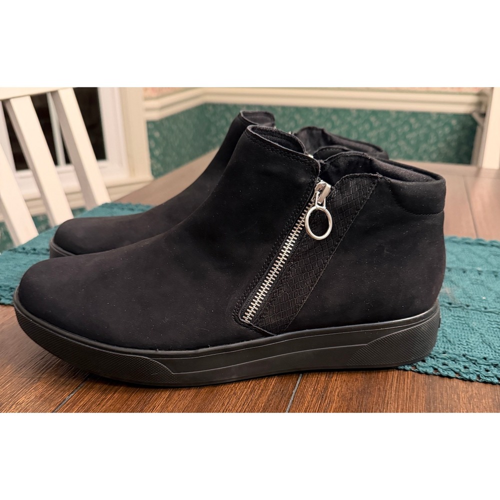 Munro American Viera Black Suede Ankle Boots M530186 Womens 12M Dual Zip